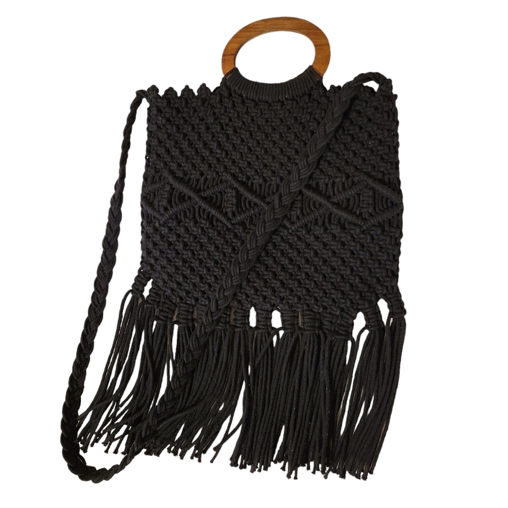 Danielle Nicole Black Boho Fringe Bag - image 3